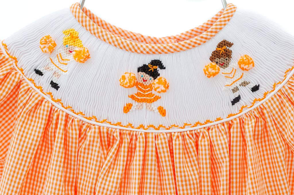 Orange and White Cheerleaders Smocked Birdie Bubble