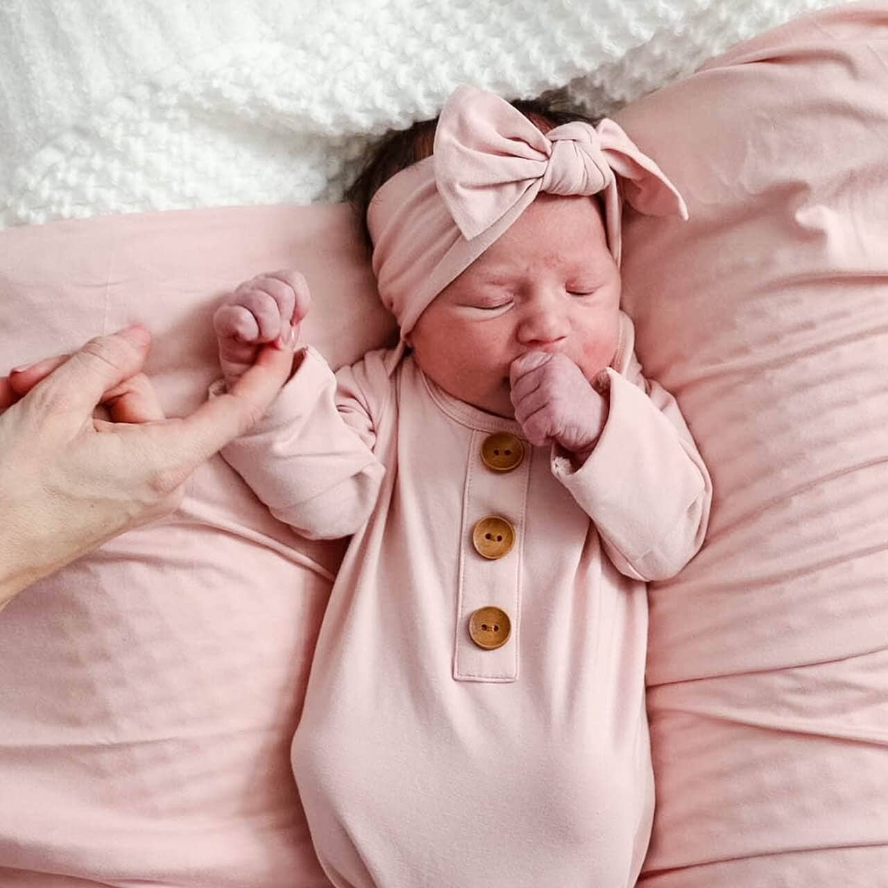 Solid Petal Pink Bamboo Baby Knot Gown & Hat