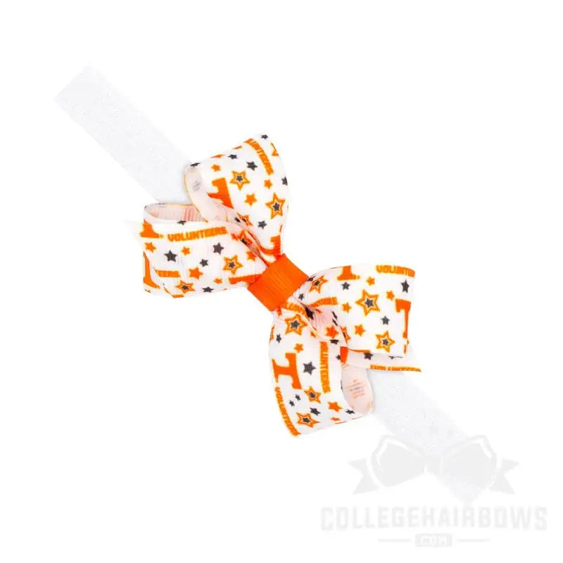 University of Tennessee Mini Signature Logo Print Grosgrain Hair Bow on Elastic Baby Band