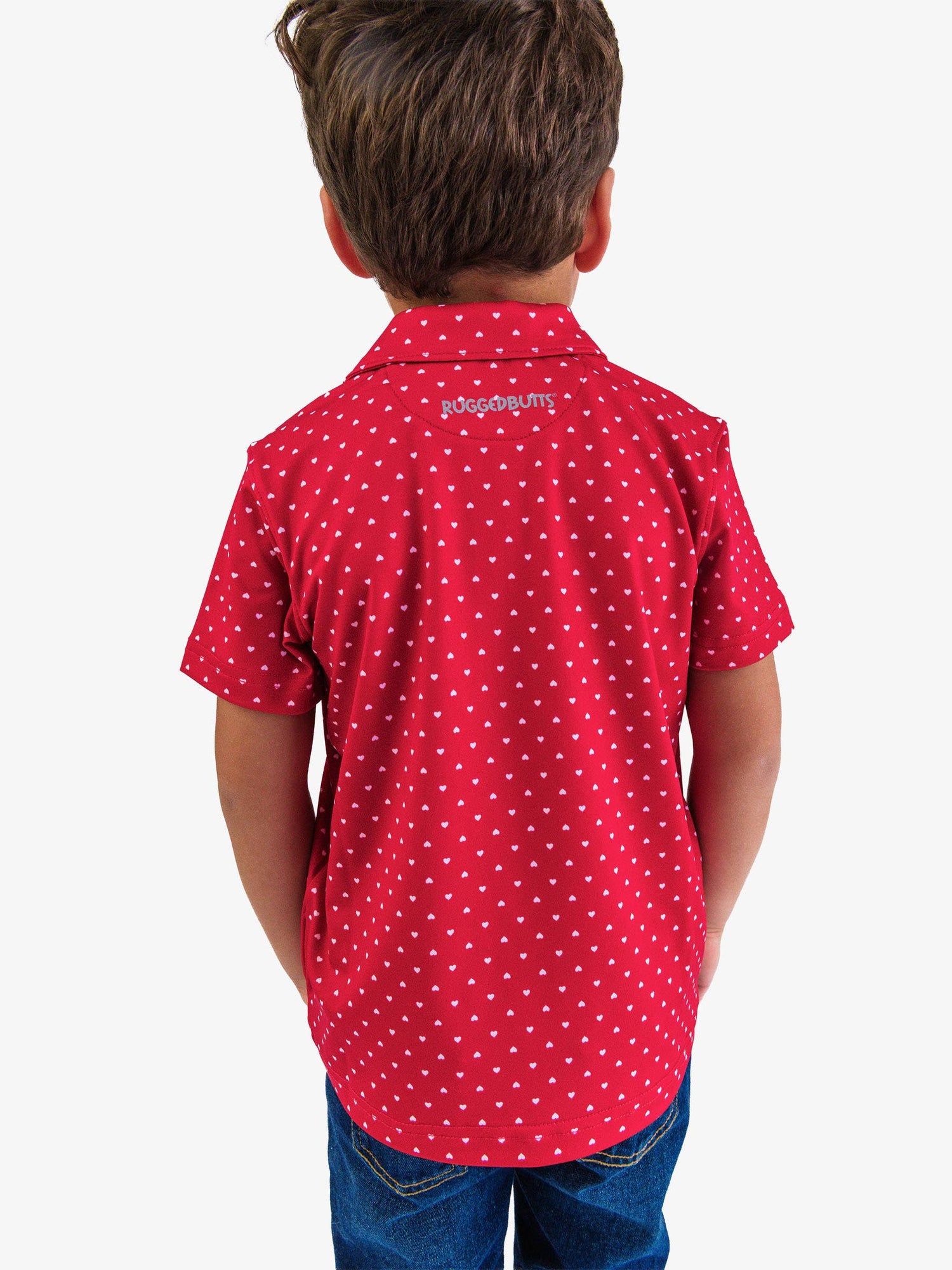 Boys Red Heart Polka Dot Knit Short Sleeve Performance Polo