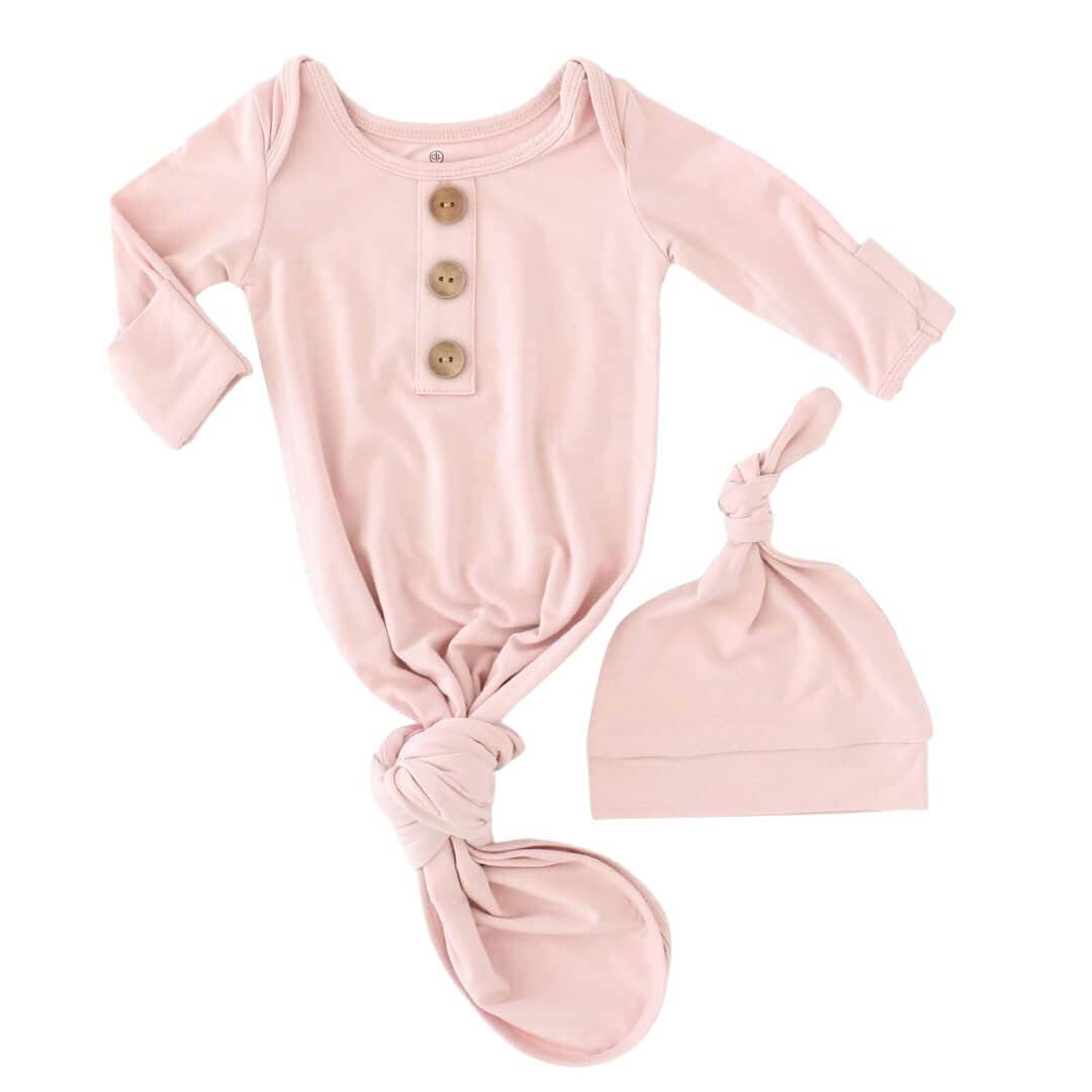Solid Petal Pink Bamboo Baby Knot Gown & Hat