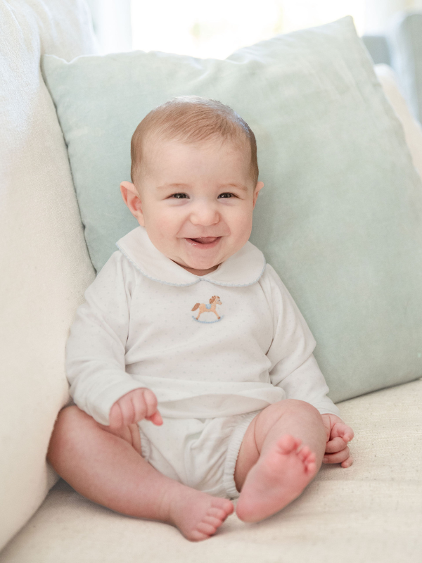Milly Marie Pima - Small Rocking Horse Bloomer Set | Lt Blue Bitty Dot