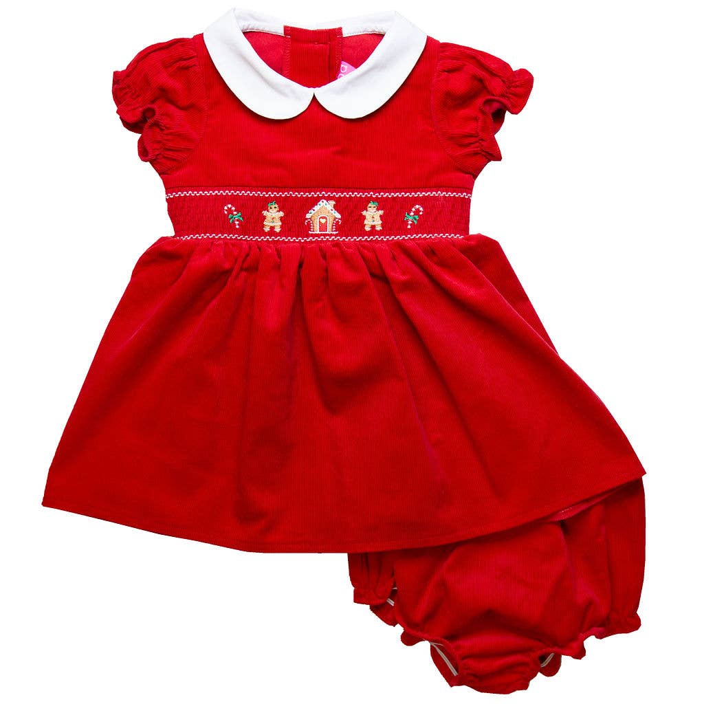 Infant Girl Red Corduroy Smocked Dress