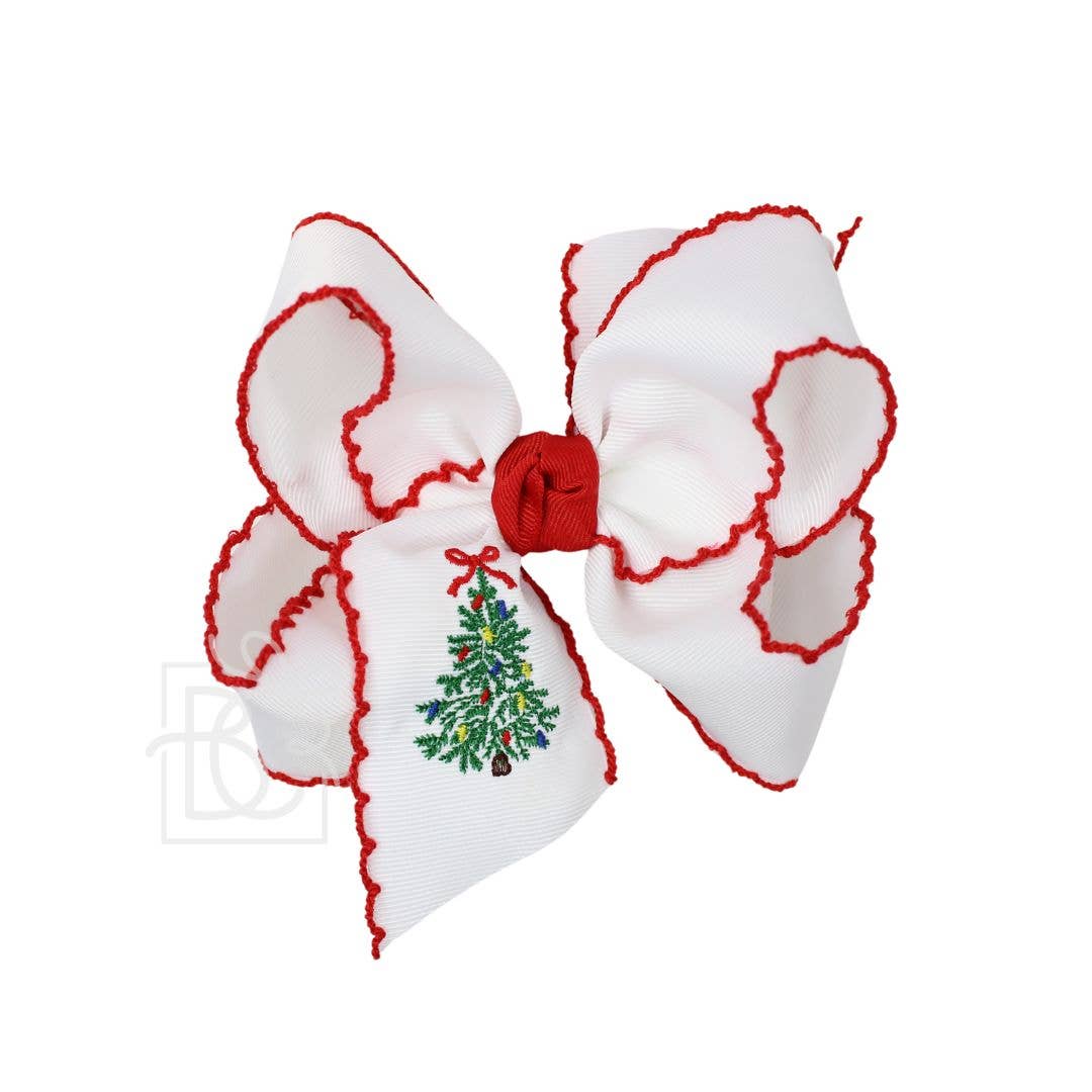 EMBROIDERED CHRISTMAS TREE CROCHET EDGE BOWS