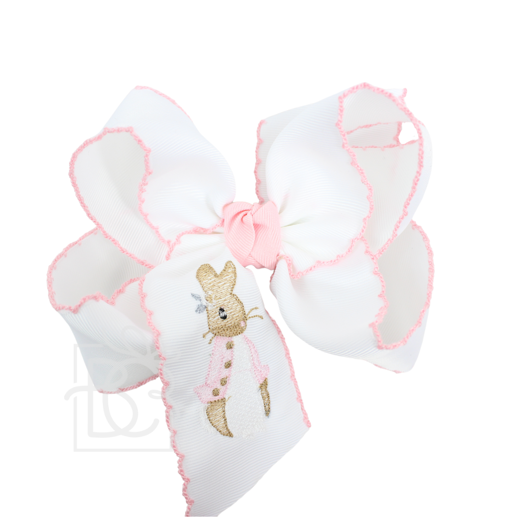 EMBROIDERED PETUNIA RABBIT 5.5" HUGE CROCHET EDGE BOWS