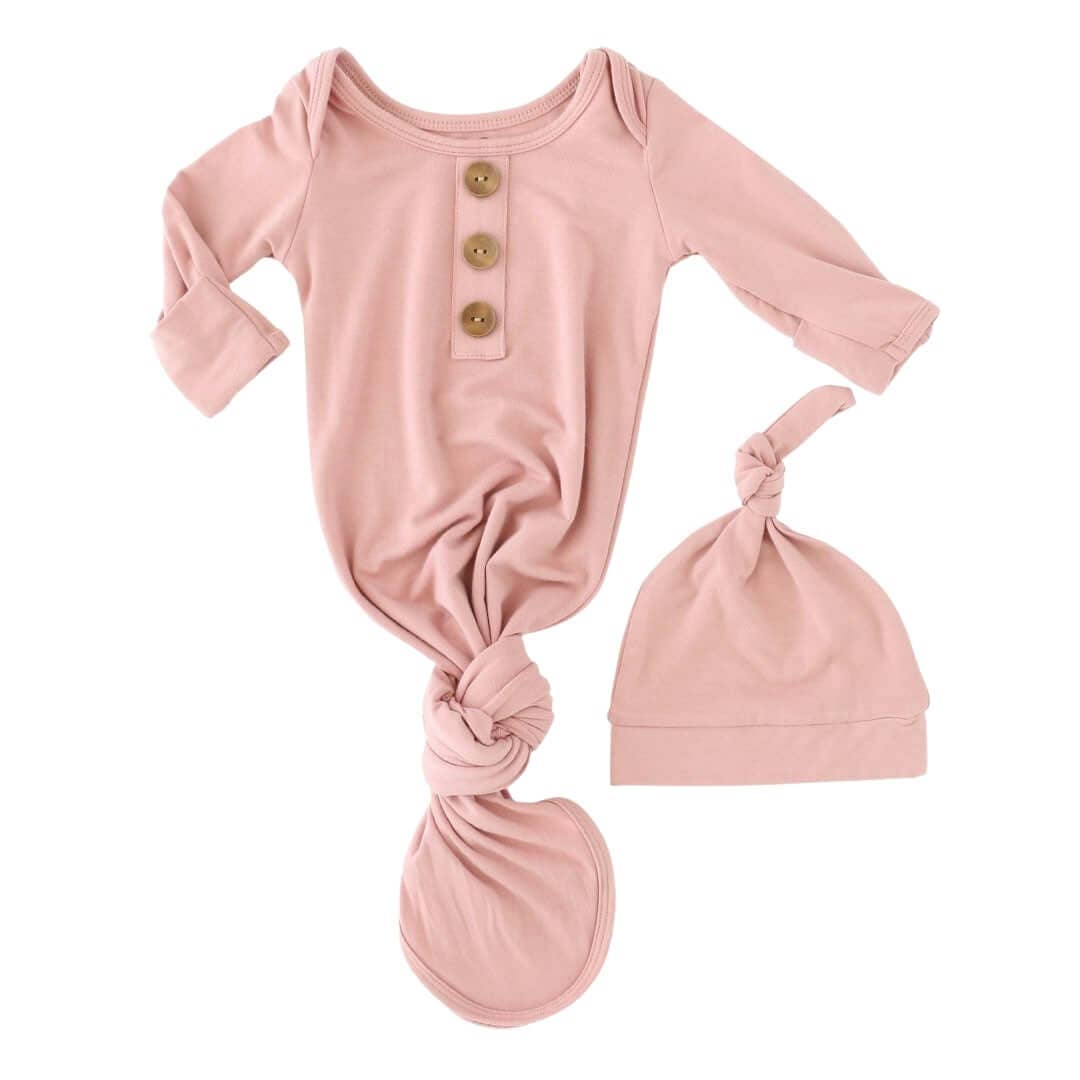 Solid Mauve Bamboo Baby Knot Gown & Hat