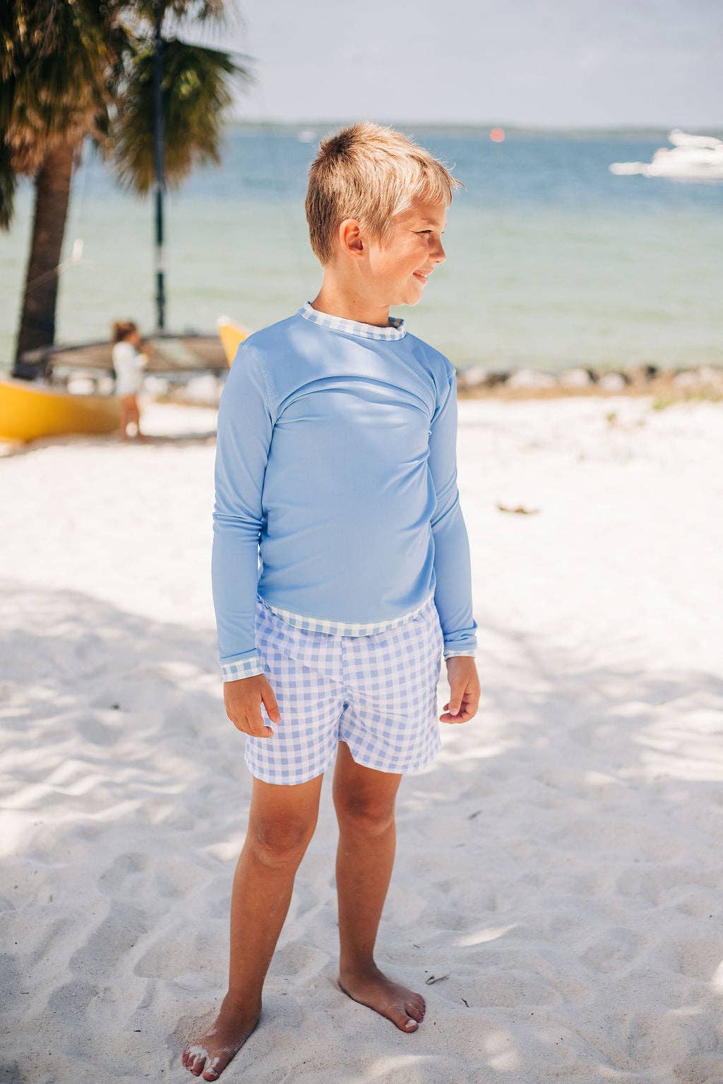 Kids Summer Swimwear - Rashguard - Blue Gingham