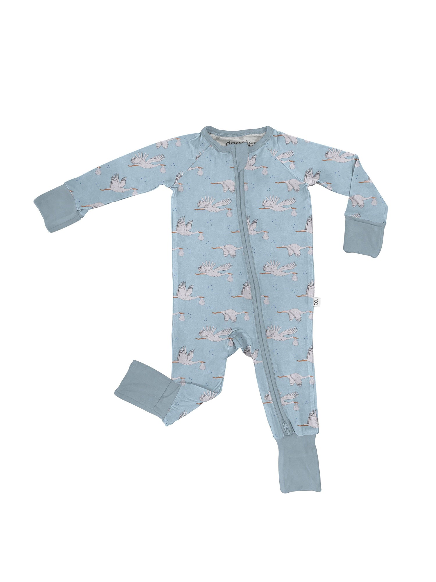 Baby Boy Blue Storks- Convertible Zip PJs