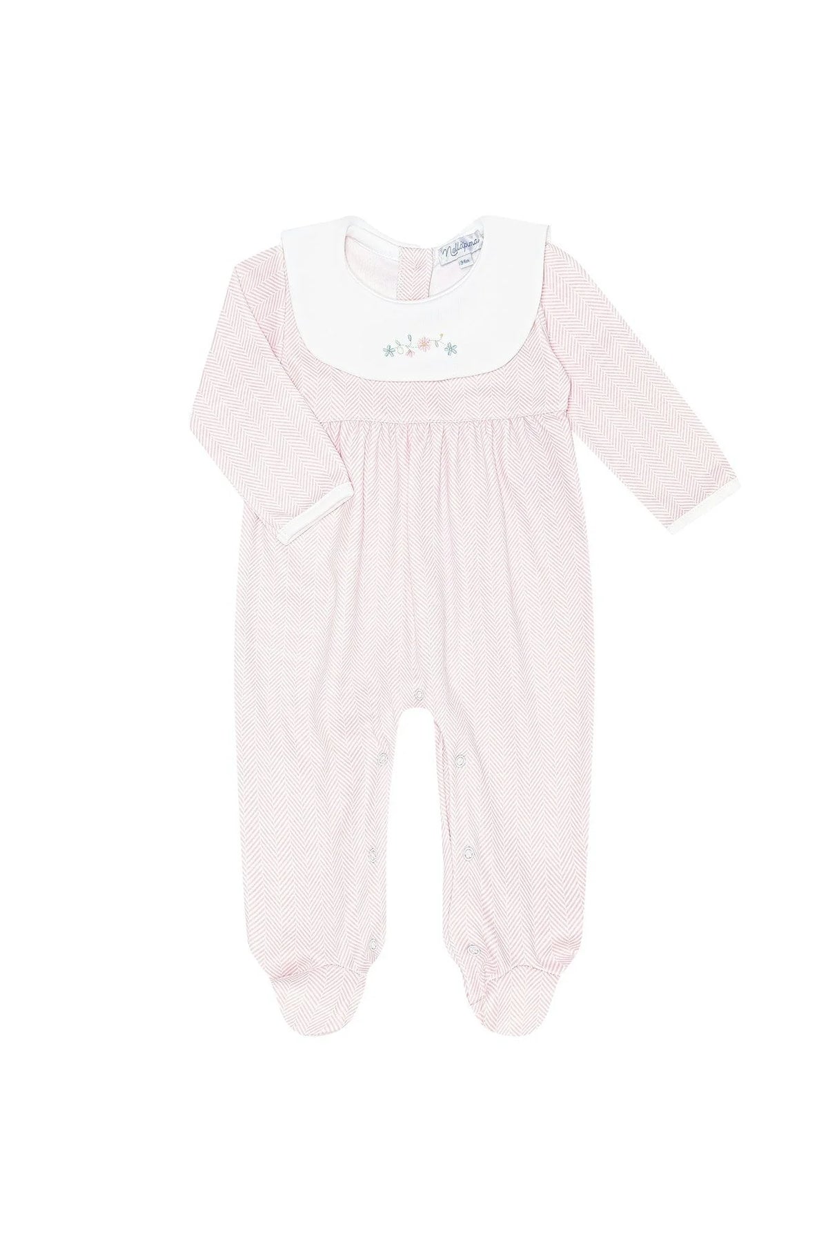 Pink Herringbone Embroidered Collared Footie