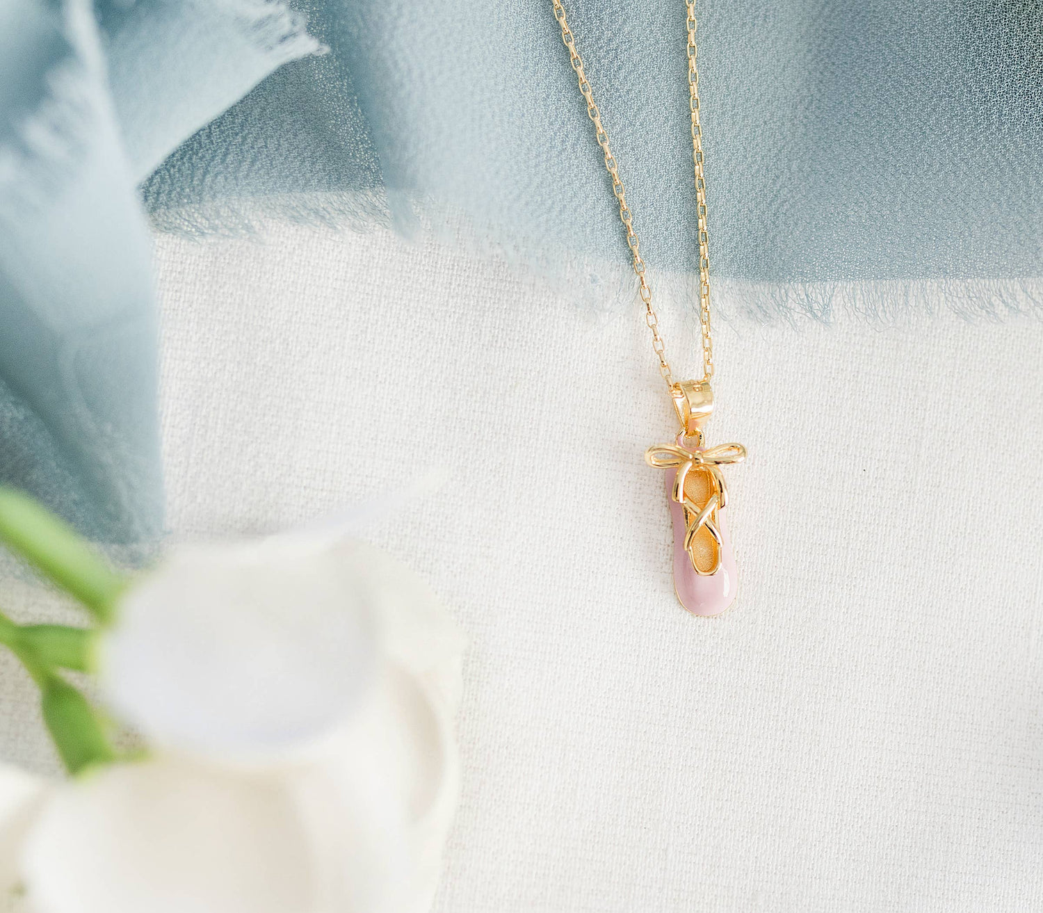 Girls 14K Gold-Plated Pink Ballet Slipper Necklace for Kids