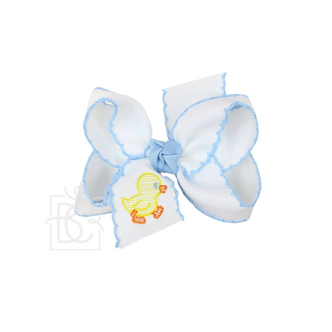 EMBROIDERED CHICK CROCHET EDGE HAIR BOW