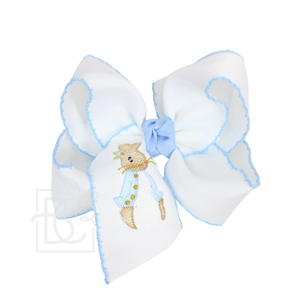 EMBROIDERED PETUNIA RABBIT 5.5" HUGE CROCHET EDGE BOWS