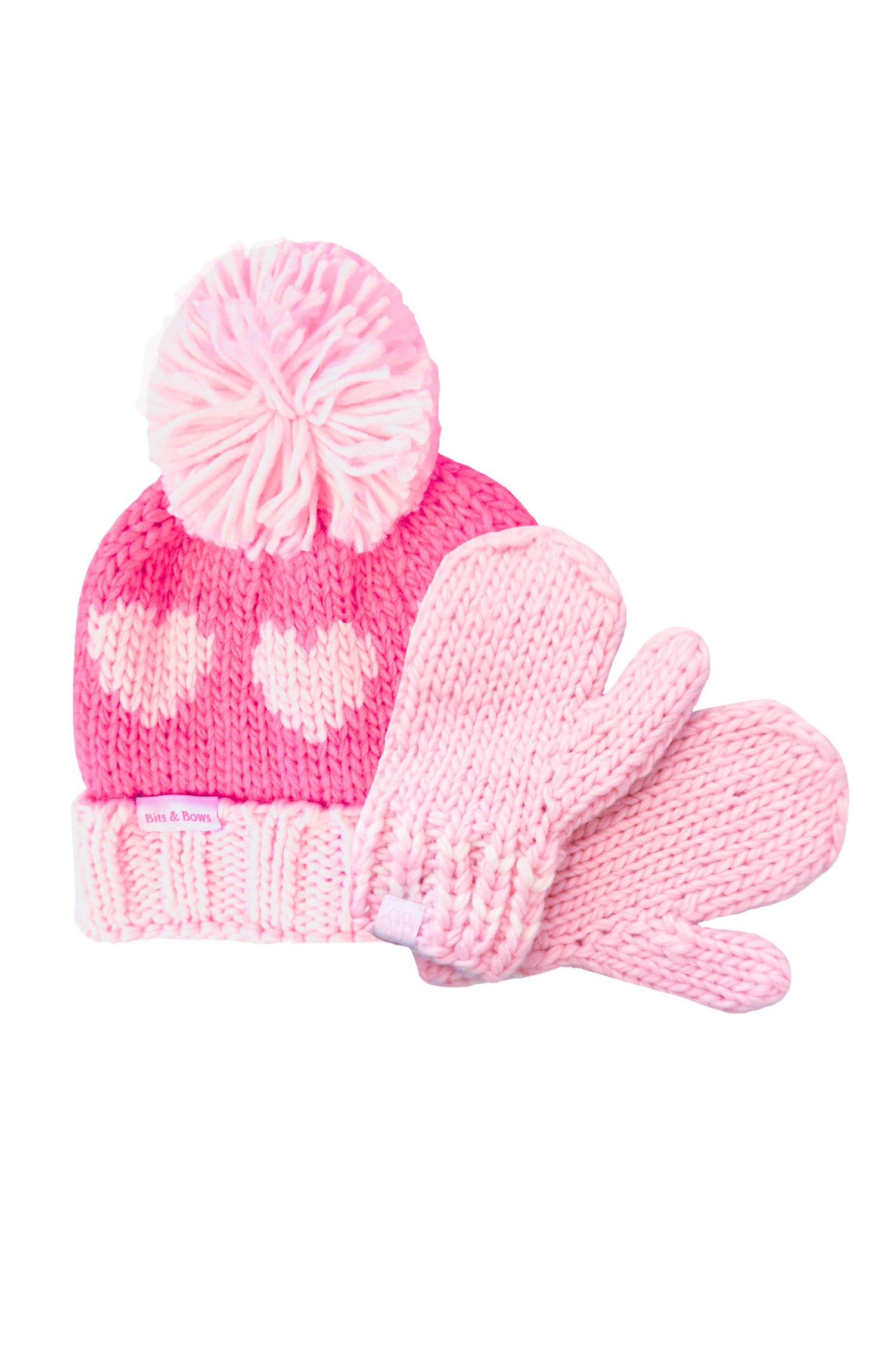 Pink Hearts Bobble Hat (Baby, Toddler, Kid)