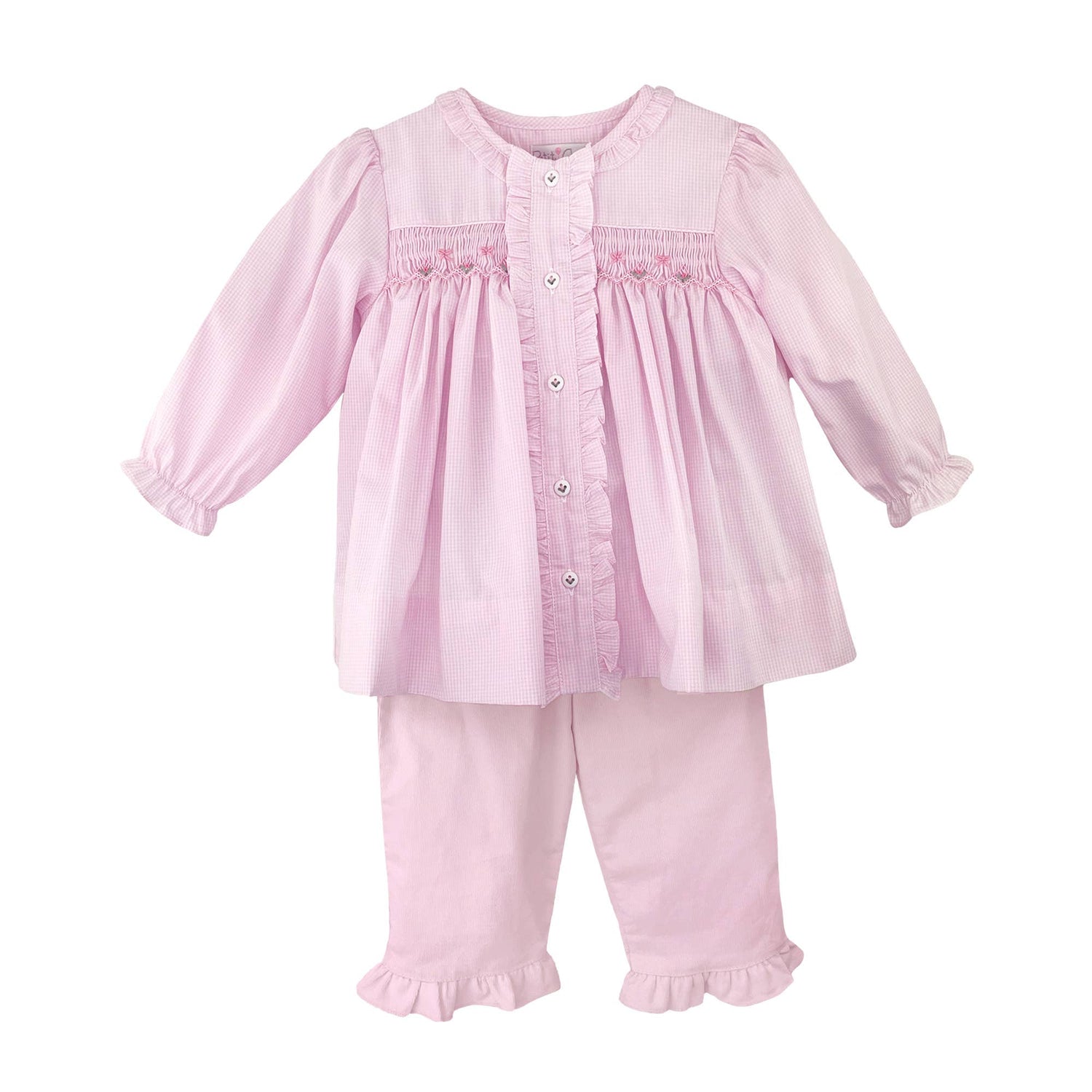 Top & Pant Set with Floral Bishop Smocking