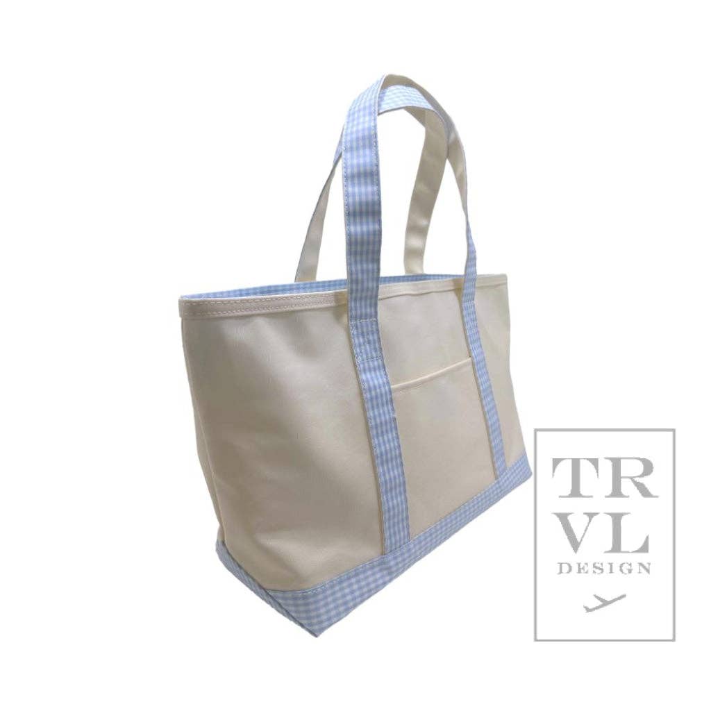 Medium Tote - Coated Canvas Gingham Mist Trim *New!