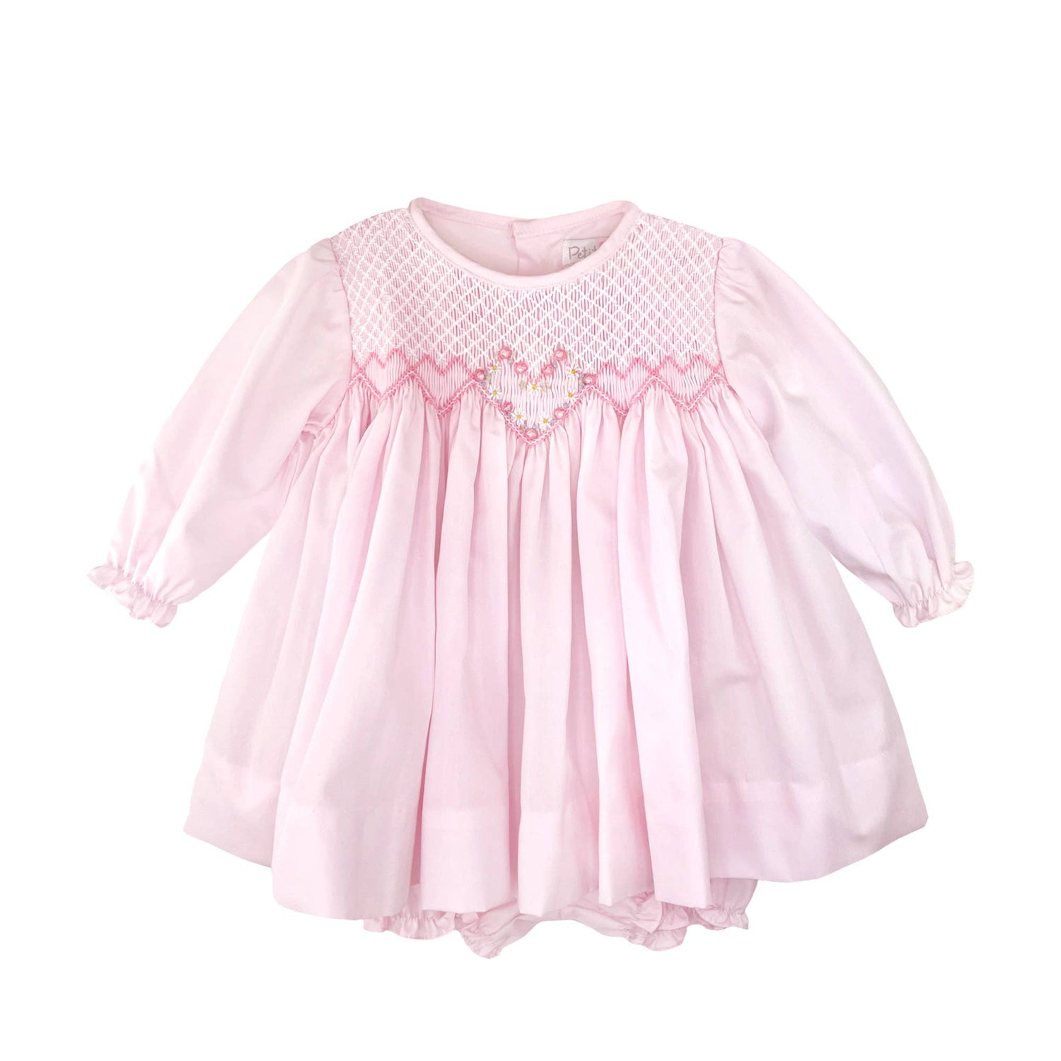 Fully Smocked Dress with Floral Heart Embroidery