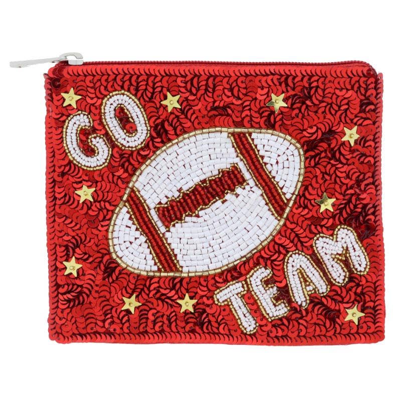 Red Sequins "GO TEAM" & Football & Stars Coin Purse