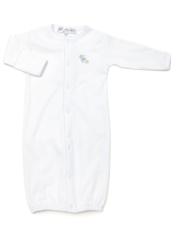 Blue Heirloom Rattle Pima Converter Gown | White