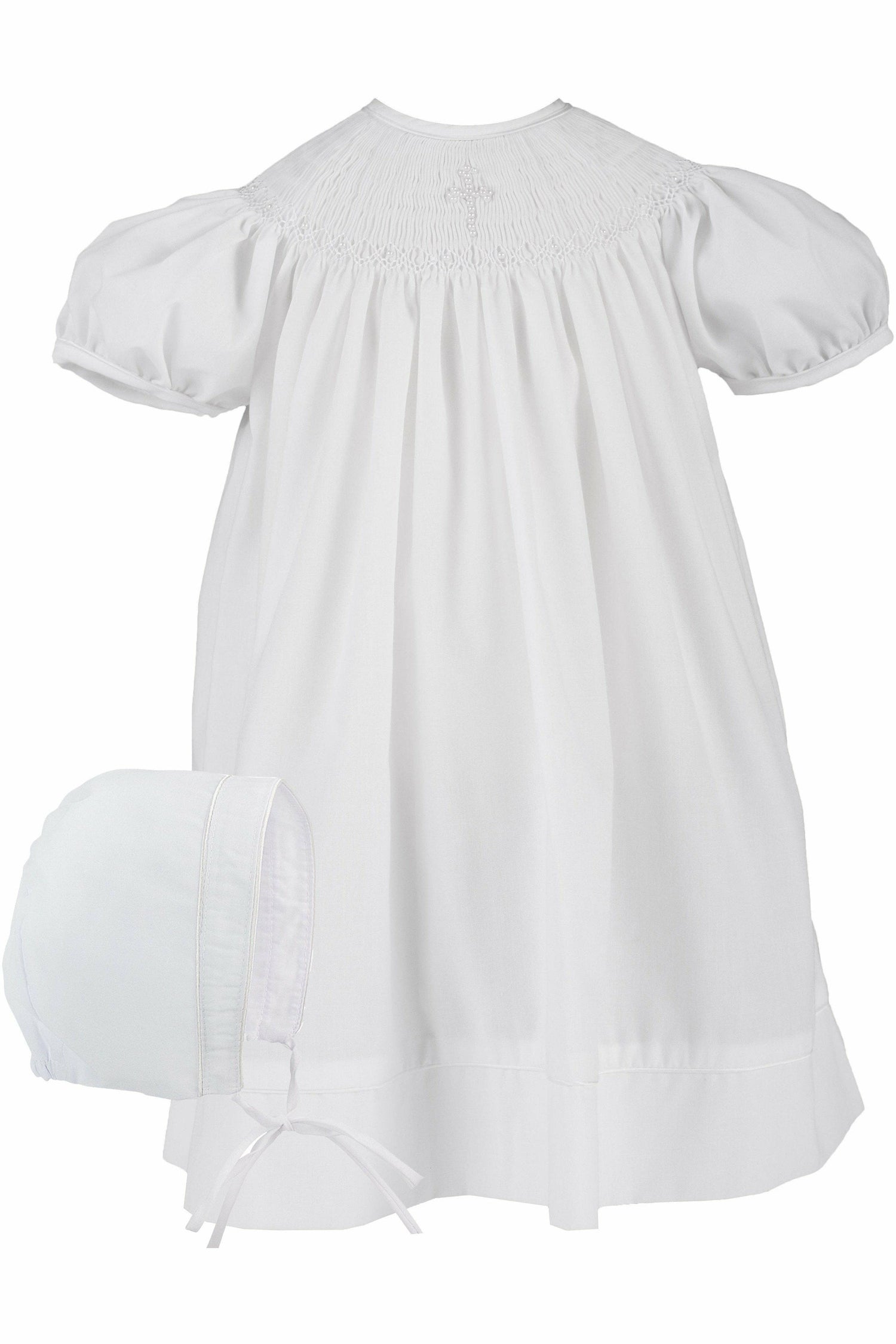 Baby Girls Wht Hand Smocked Christening Baptism Dress w Hat