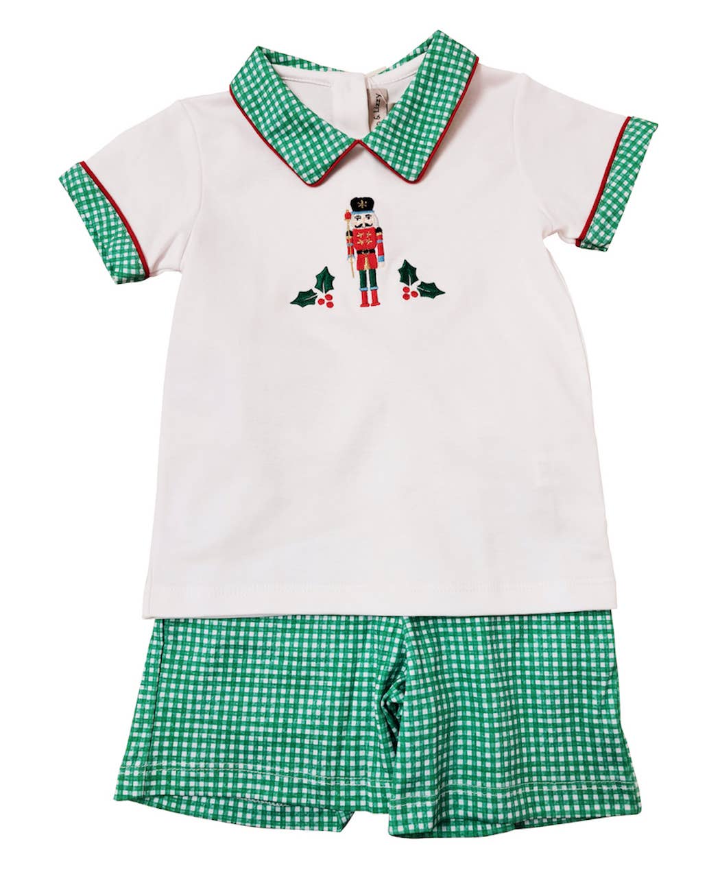 Christmas Nutcracker white top and green boy short set