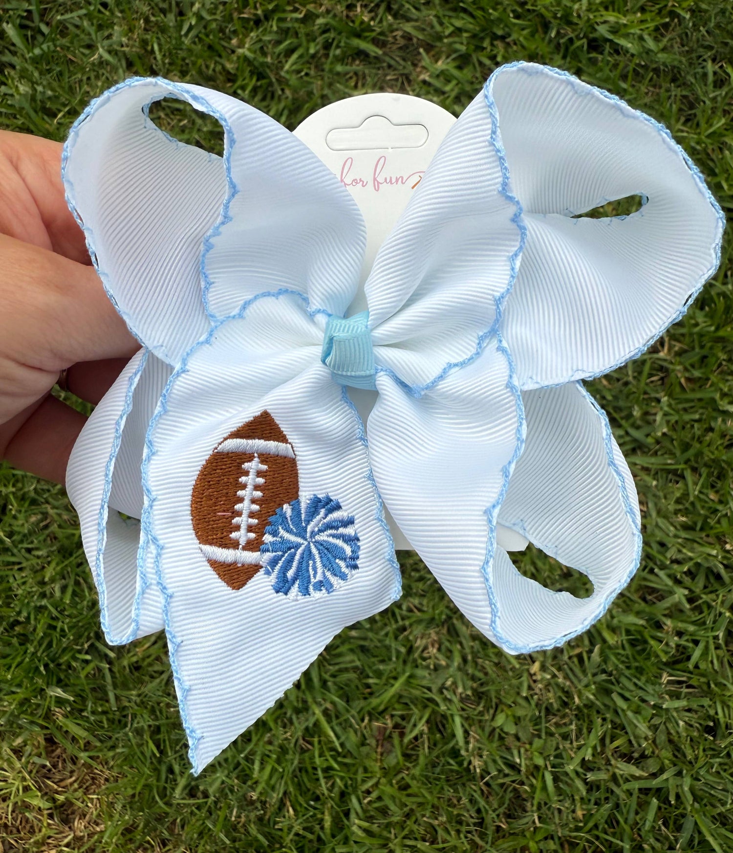 Kick-Off Cuties Embroidered Hair Bows: Orange