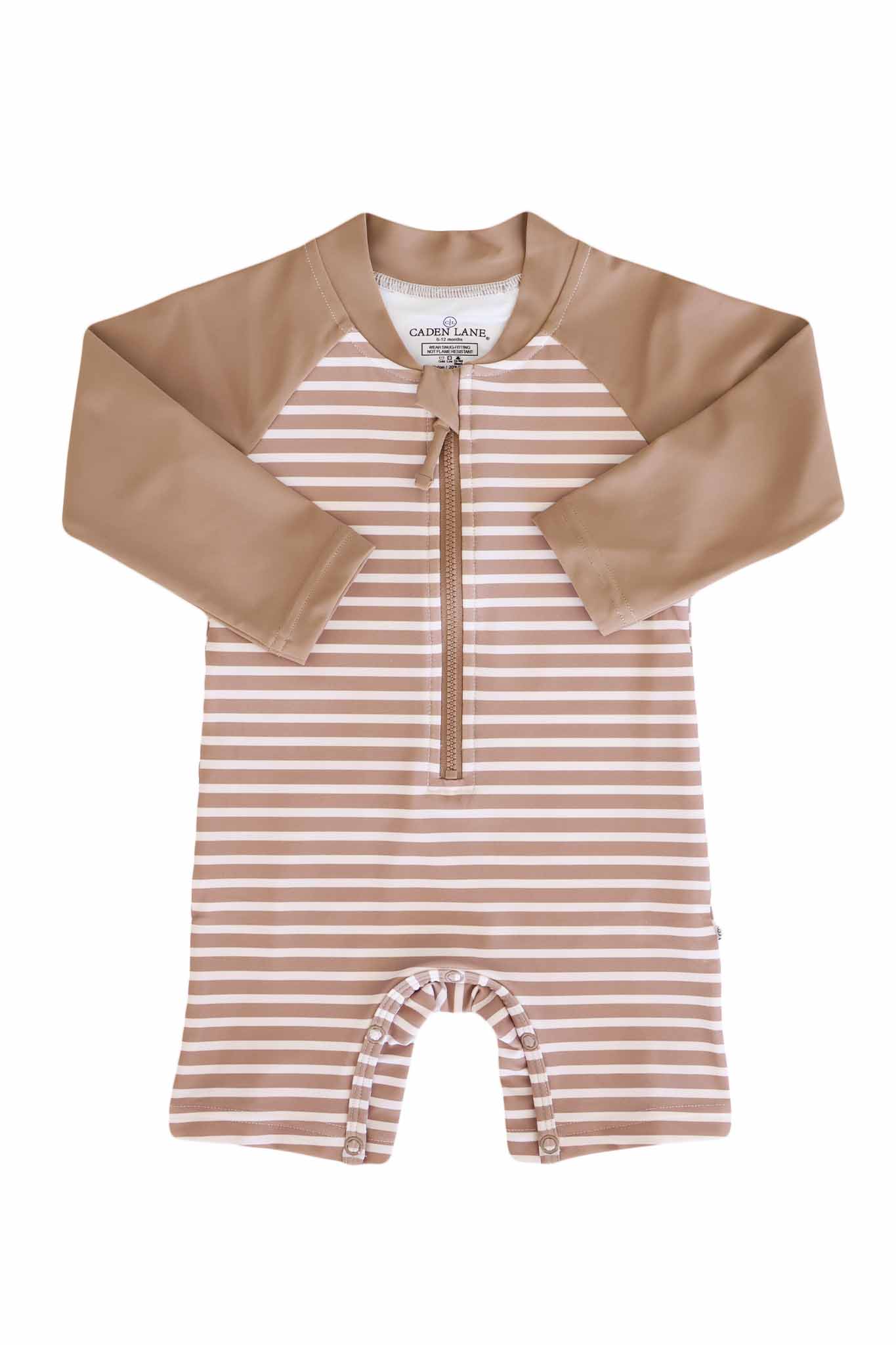 Long Sleeve Rash Guard Swim Romper Shortie | Sandy Stripes