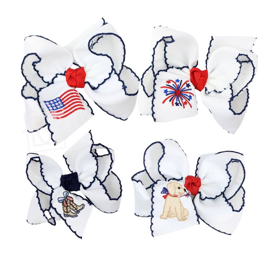 EMBROIDERED PATRIOTIC CROCHET EDGE BOW